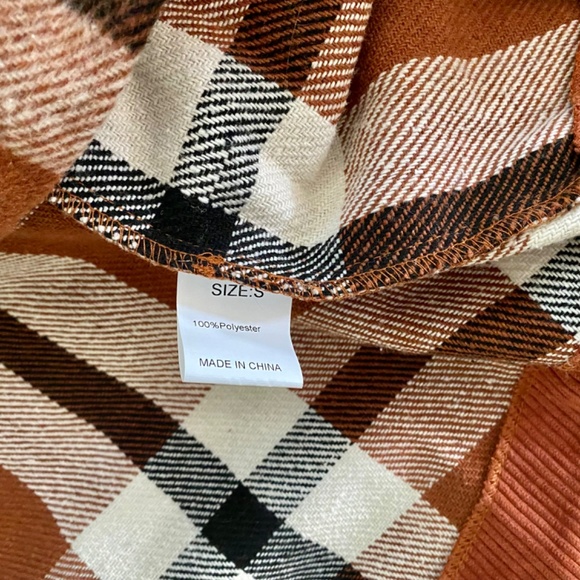 Grace & Lace Flannel Rust Plaid Shacket Small - Med, So Soft Corduroy Trim Snap - Picture 8 of 9
